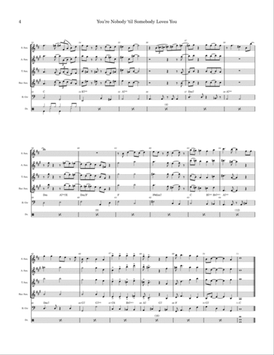 You're Nobody 'til Somebody Loves You Saxophone Quartet scores gallery preview page 4