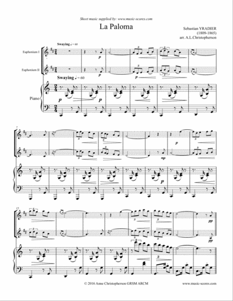La Paloma - 2 Euphoniums and Piano Euphonium scores gallery preview page 1