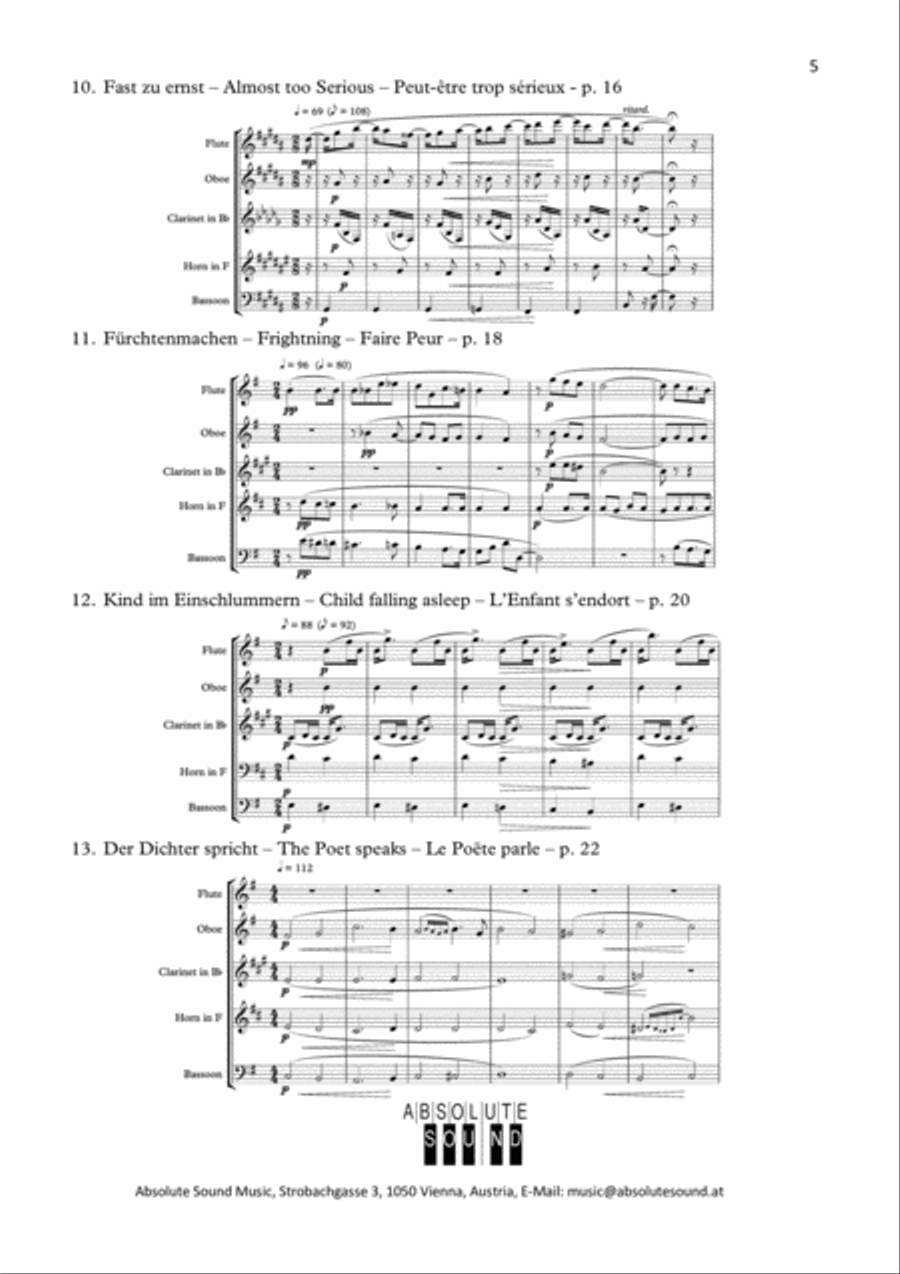 Kinderszenen – Scenes from Childhood – Scènes d’enfants, Opus 15 for Woodwind Quintet Woodwind Quintet scores gallery preview page 6