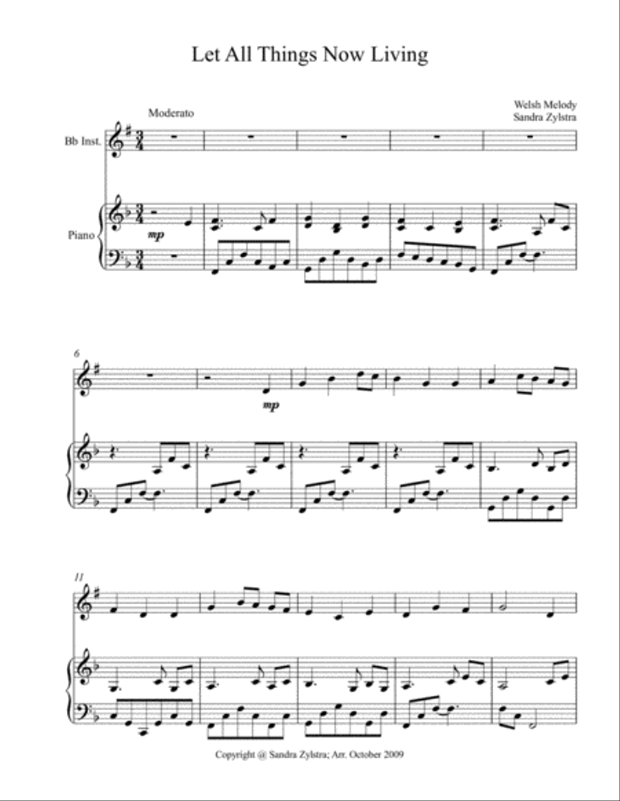 Let All Things Now Living (treble Bb instrument solo) Piano scores gallery preview page 2