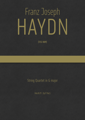 Book cover for Haydn - String Quartet in G major, Hob.III:29 ; Op.17 No.5