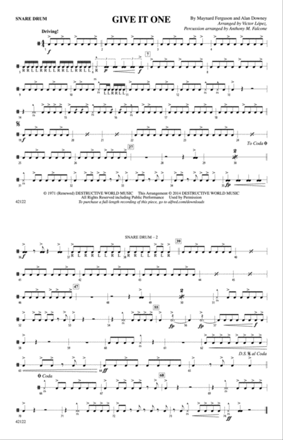Give It One: Snare Drum Give It One: Snare Drum Marching Band scores gallery preview page 1