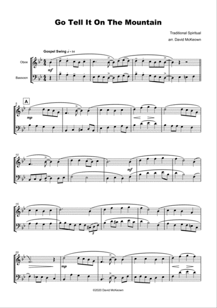 Go Tell It On The Mountain, Gospel Song for Oboe and Bassoon Duet Woodwind Duet scores gallery preview page 2