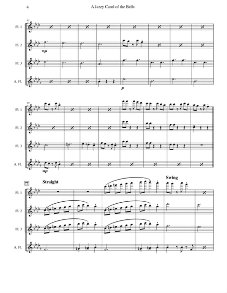 Carol of the Bells (Jazz Waltz for Flute Quartet) Flute Quartet scores gallery preview page 4