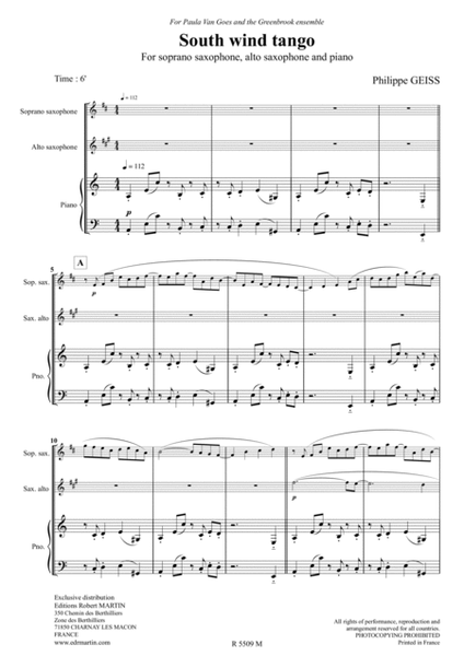 South wind tango pour soprano sax, alto sax & piano