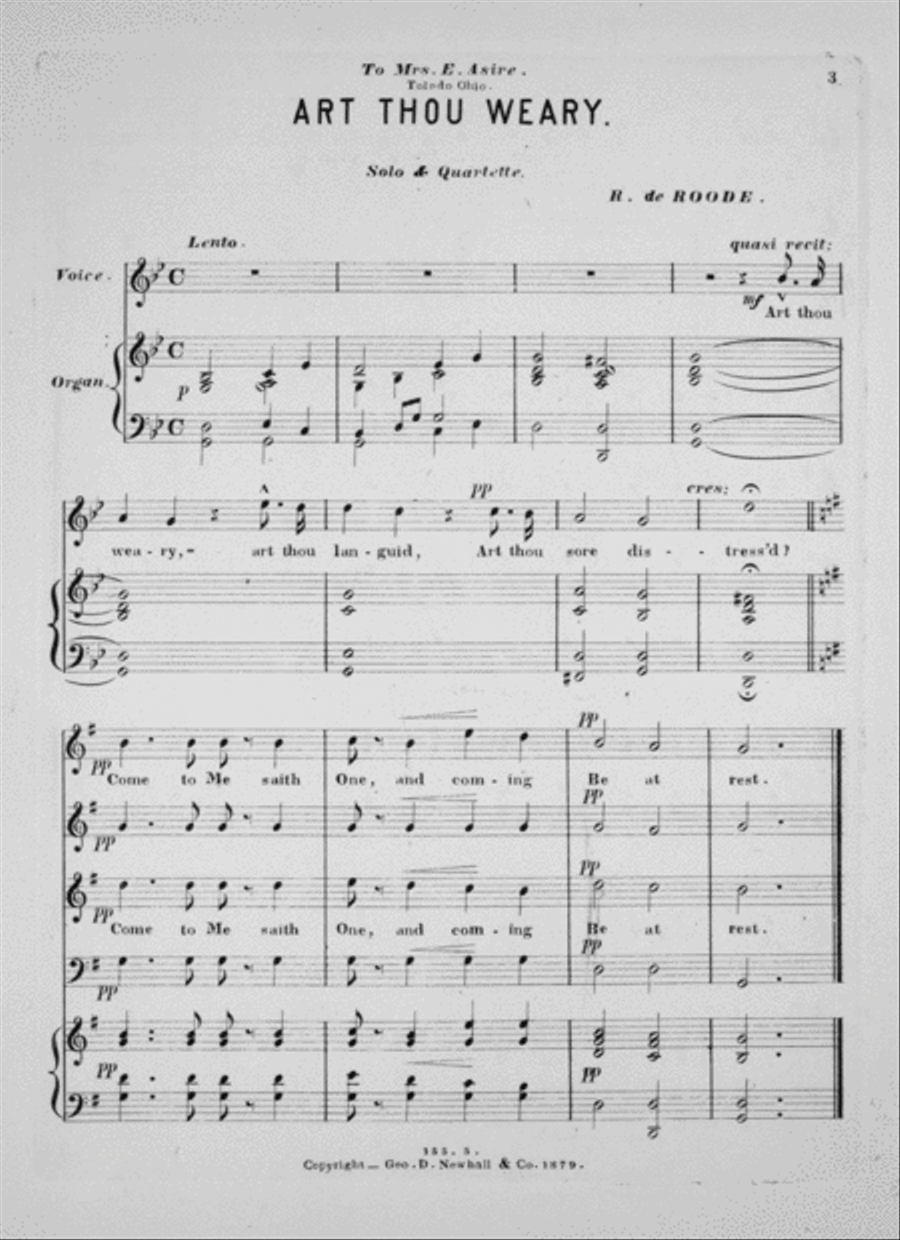 Art Thou Weary. Solo and Quartette 4-Part scores gallery preview page 2
