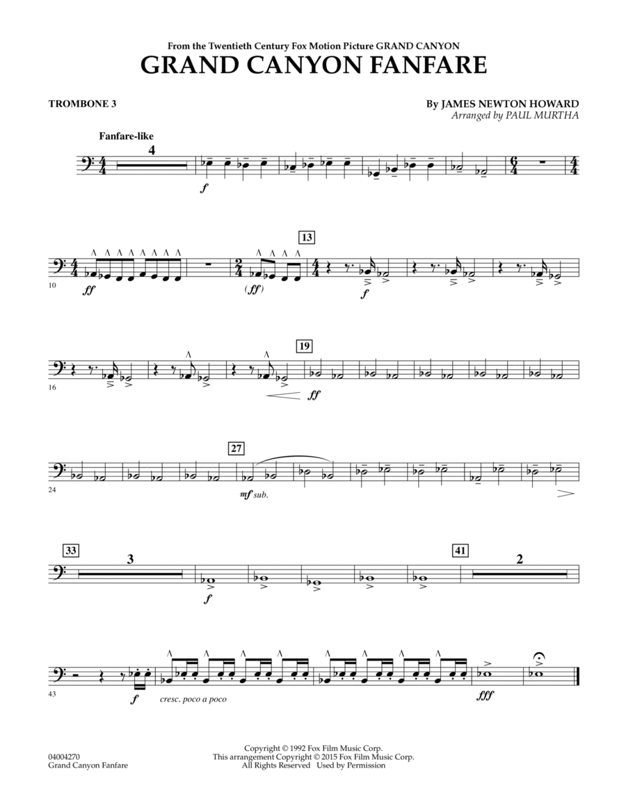 Grand Canyon Fanfare - Trombone 3 Trombone scores gallery preview page 1