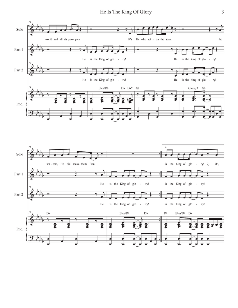 He Is The King Of Glory (Solo and 2-part choir) 2-Part scores gallery preview page 3
