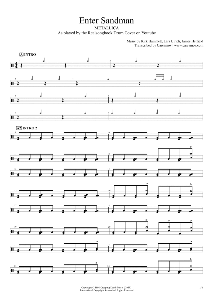 Enter Sandman Drum Set scores gallery preview page 1