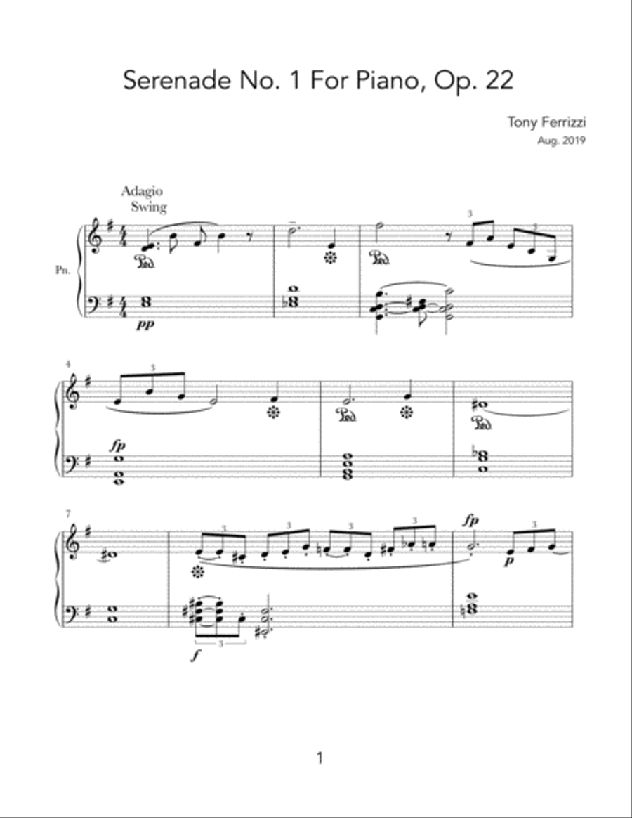 Serenade No. 1 For Piano, Op. 22 Piano Solo scores gallery preview page 1