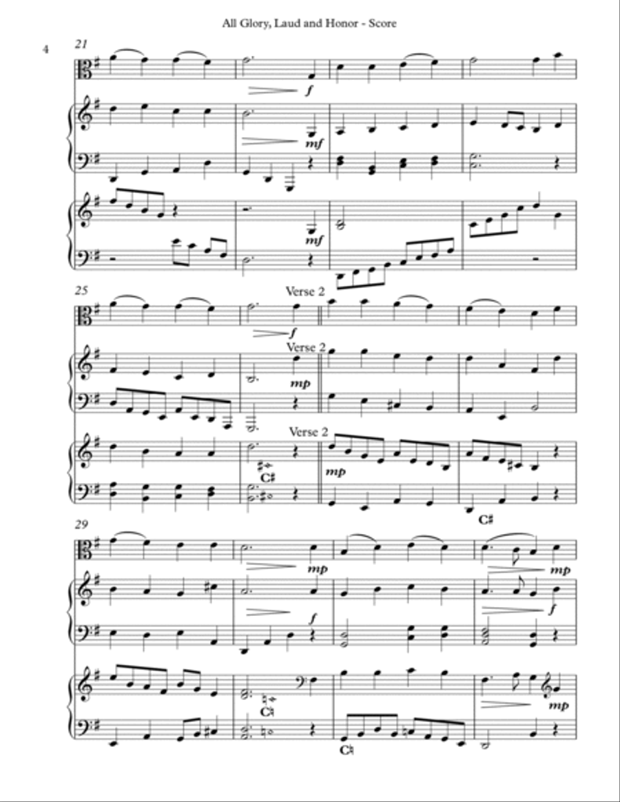 All Glory, Laud and Honor Trio for Viola, Harp and Piano Pedal Harp scores gallery preview page 4