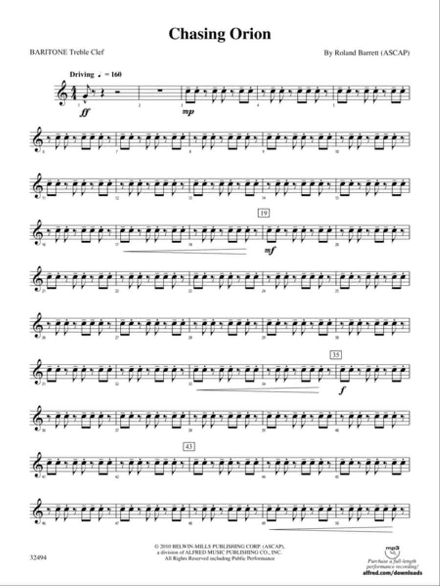 Chasing Orion: (World Part) Baritone T.C. Concert Band scores gallery preview page 1