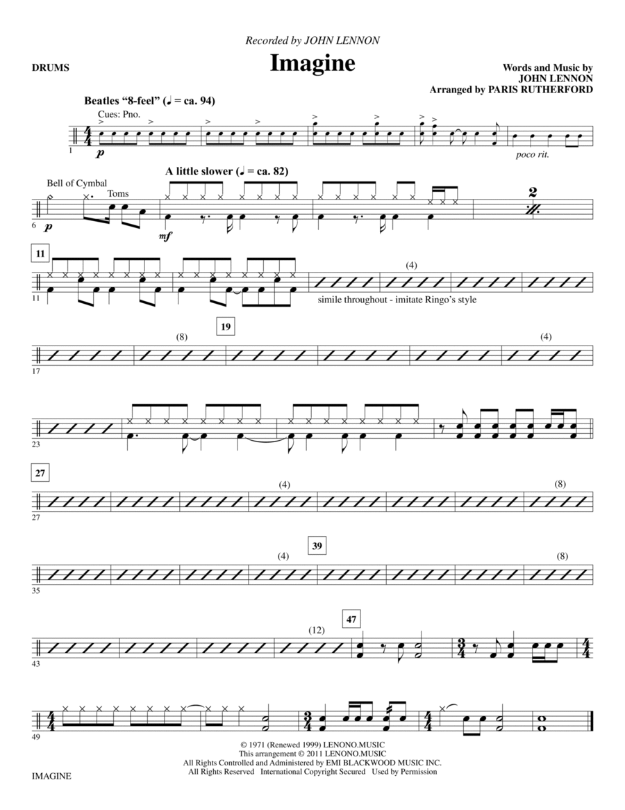 Imagine - Drums Choir scores gallery preview page 1