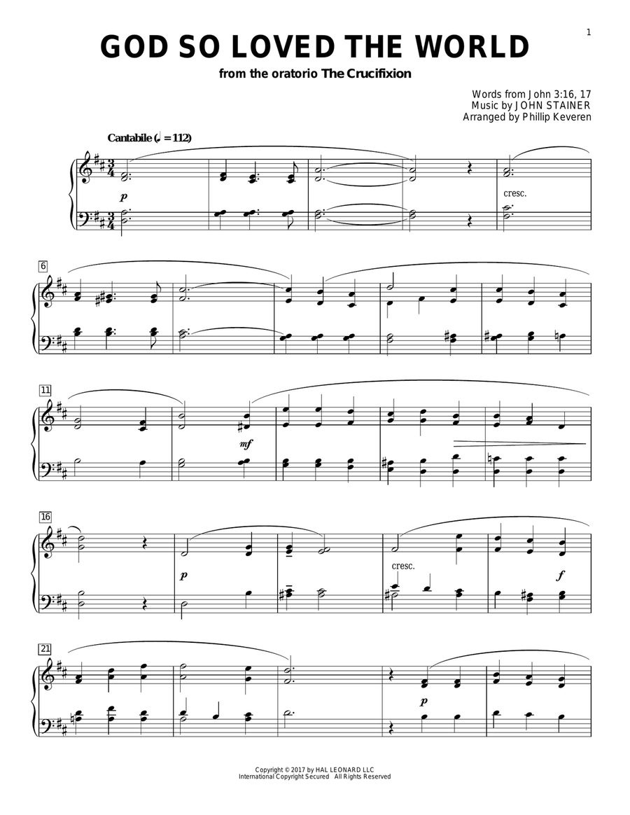 God So Loved The World (arr. Phillip Keveren) Piano Solo scores gallery preview page 1