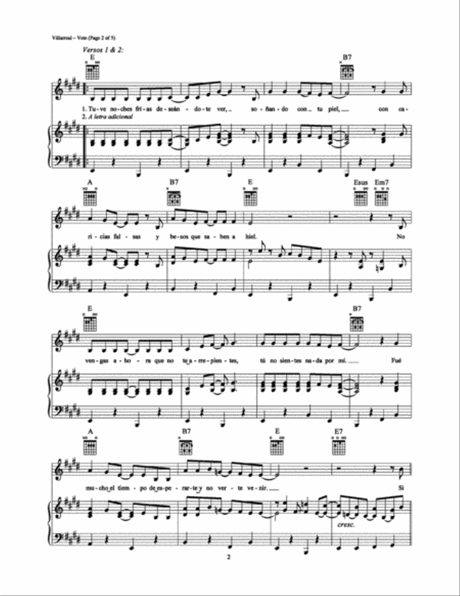Vete Vete Piano, Vocal, Guitar scores gallery preview page 2