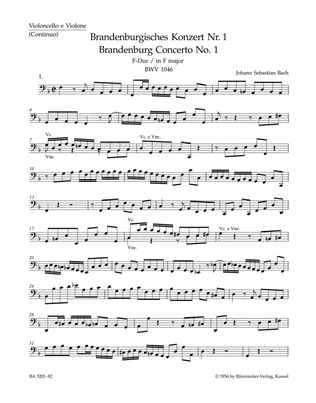 Book cover for Brandenburg Concerto, No. 1 and Original Version "Sinfonia" F major, BWV 1046, BWV 1046a