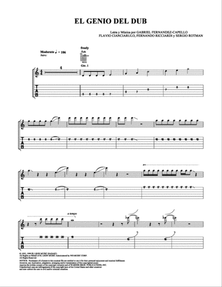 El Genio del Dub Electric Guitar Digital Sheet Music Sheet Music Plus
