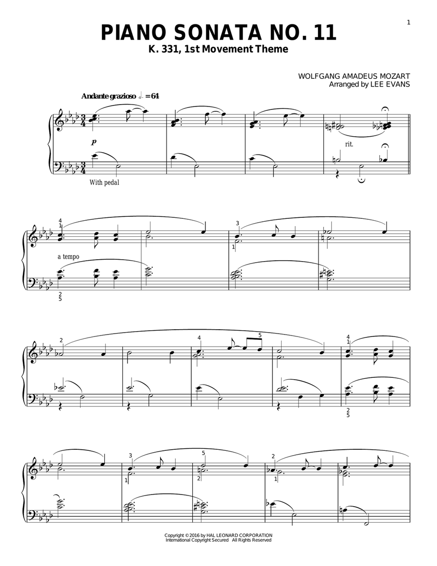 Piano Sonata In A Major, K.331, 1st Movement Piano Solo scores gallery preview page 1