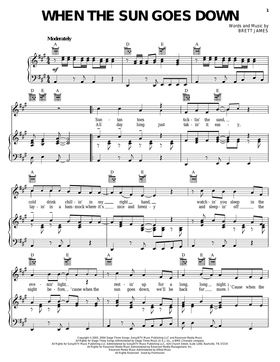 When The Sun Goes Down Piano, Vocal, Guitar scores gallery preview page 1