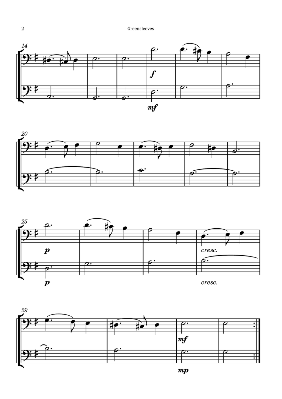 Greensleeves Trombone Duet scores gallery preview page 2