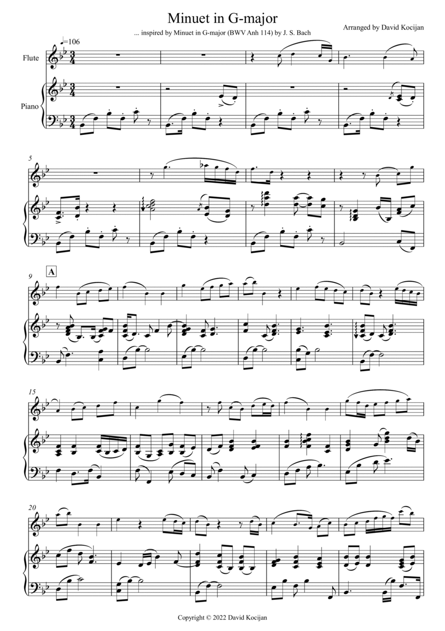 Minuet in G-major (flute & piano) Flute Solo scores gallery preview page 1