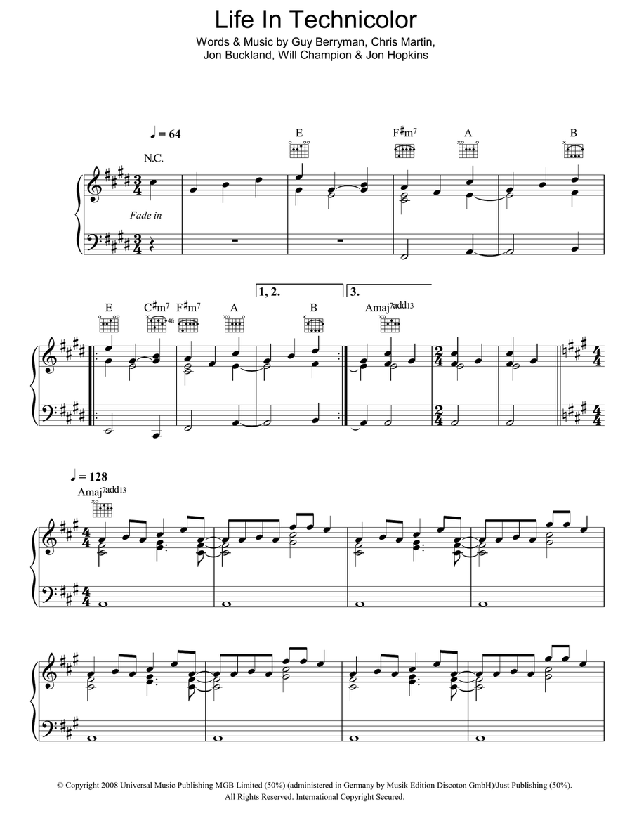 Life In Technicolor Piano Method scores gallery preview page 1