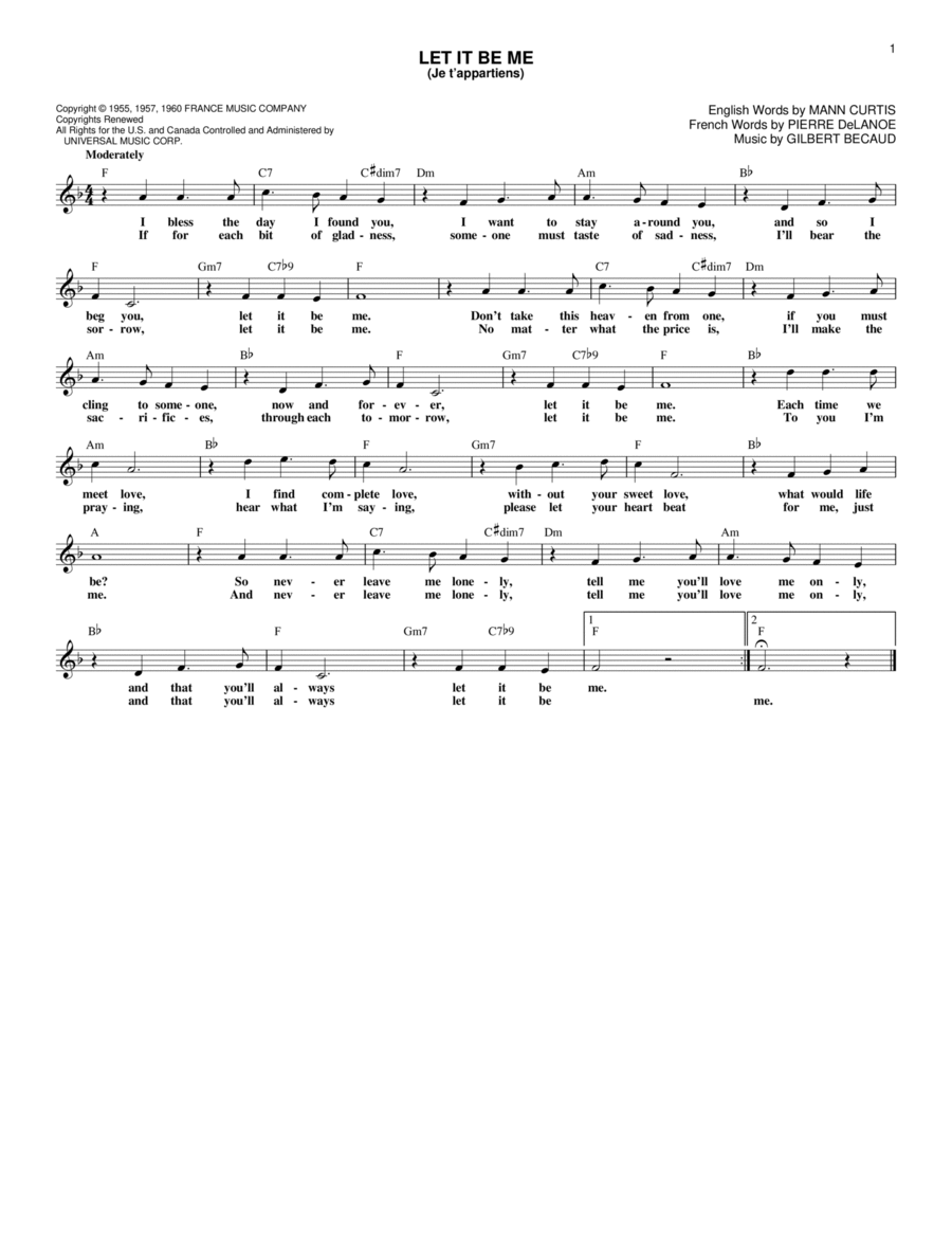 Let It Be Me (Je T'appartiens) Guitar scores gallery preview page 1