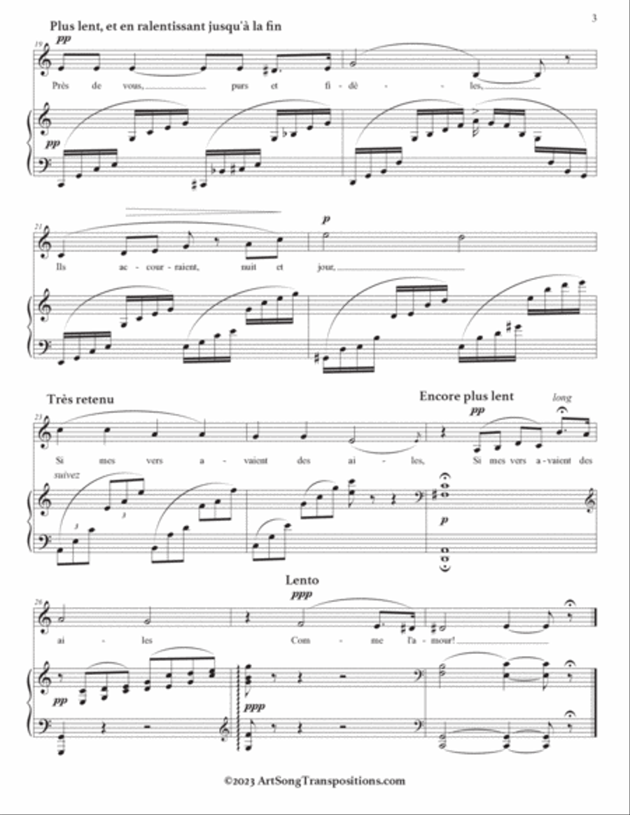HAHN: Si mes vers avaient des ailes (transposed to C major and B major) Voice scores gallery preview page 4