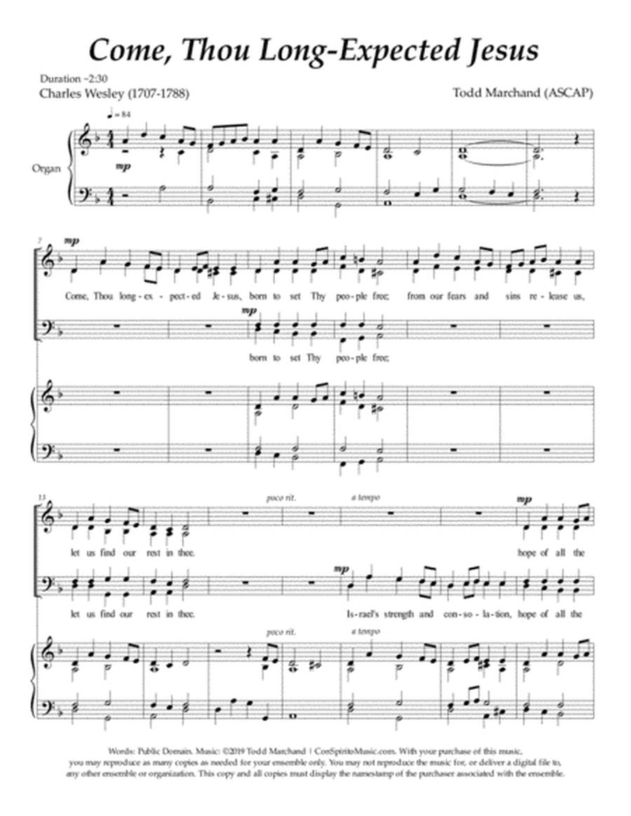Come, Thou Long-Expected Jesus (Advent anthem) — SATB, organ image number null