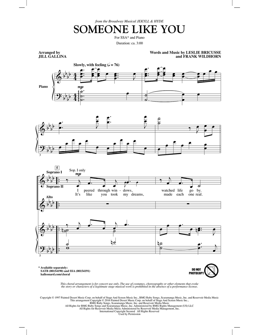 Someone Like You by Leslie Bricusse SSA - Digital Sheet Music