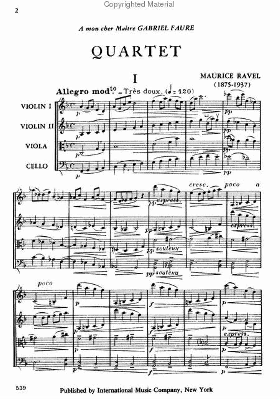 Miniature Score To Quartet In F Major