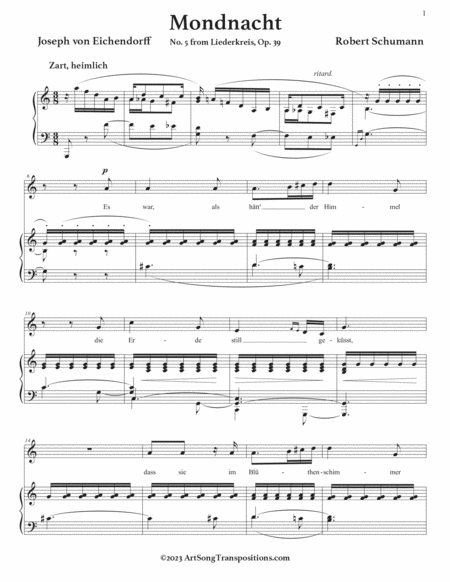 SCHUMANN: Mondnacht, Op. 39 no. 5 (transposed to C major)