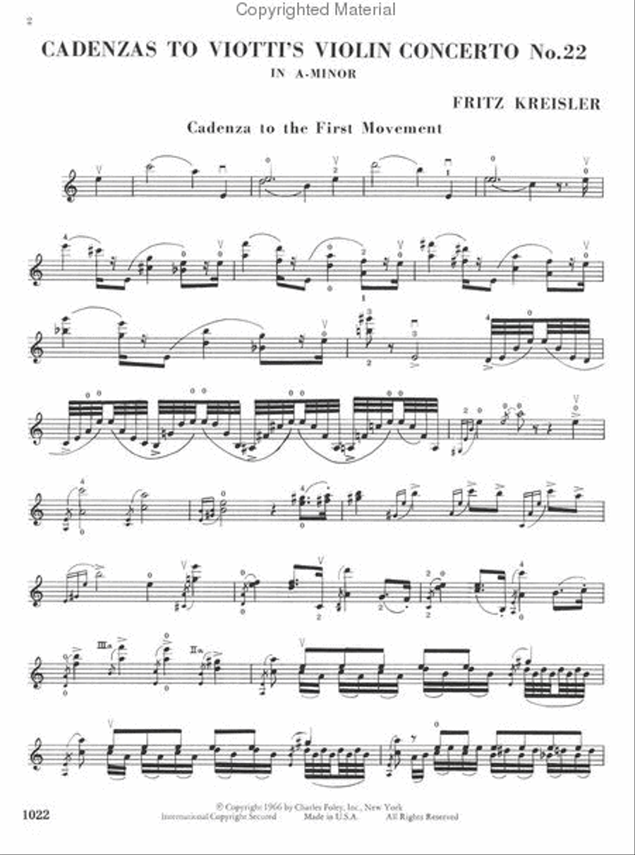 Cadenzas To Viotti's Violin Concerto No. 22