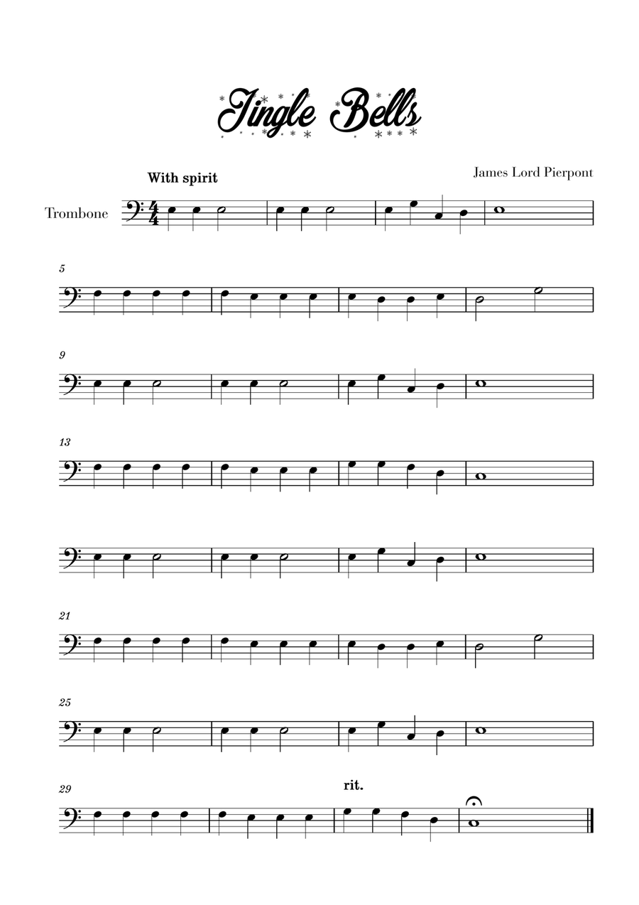 Jingle Bells Easy Beginner for Trombone
