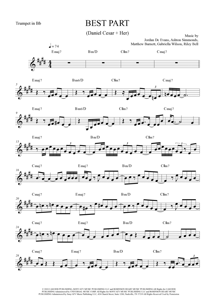 Best Part by H.E.R. - B-Flat Trumpet - Digital Sheet Music