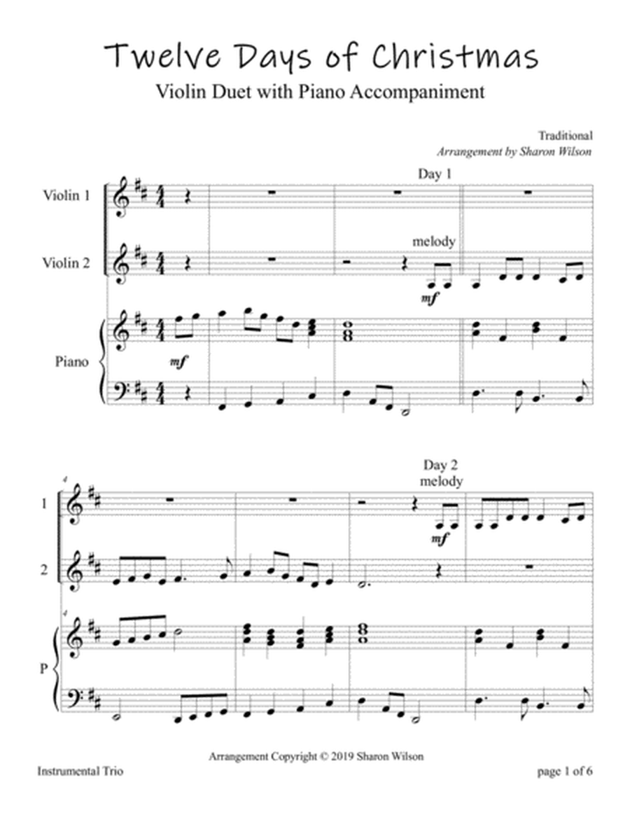 The Twelve Days of Christmas (Easy Violin Duet with Piano Accompaniment) image number null