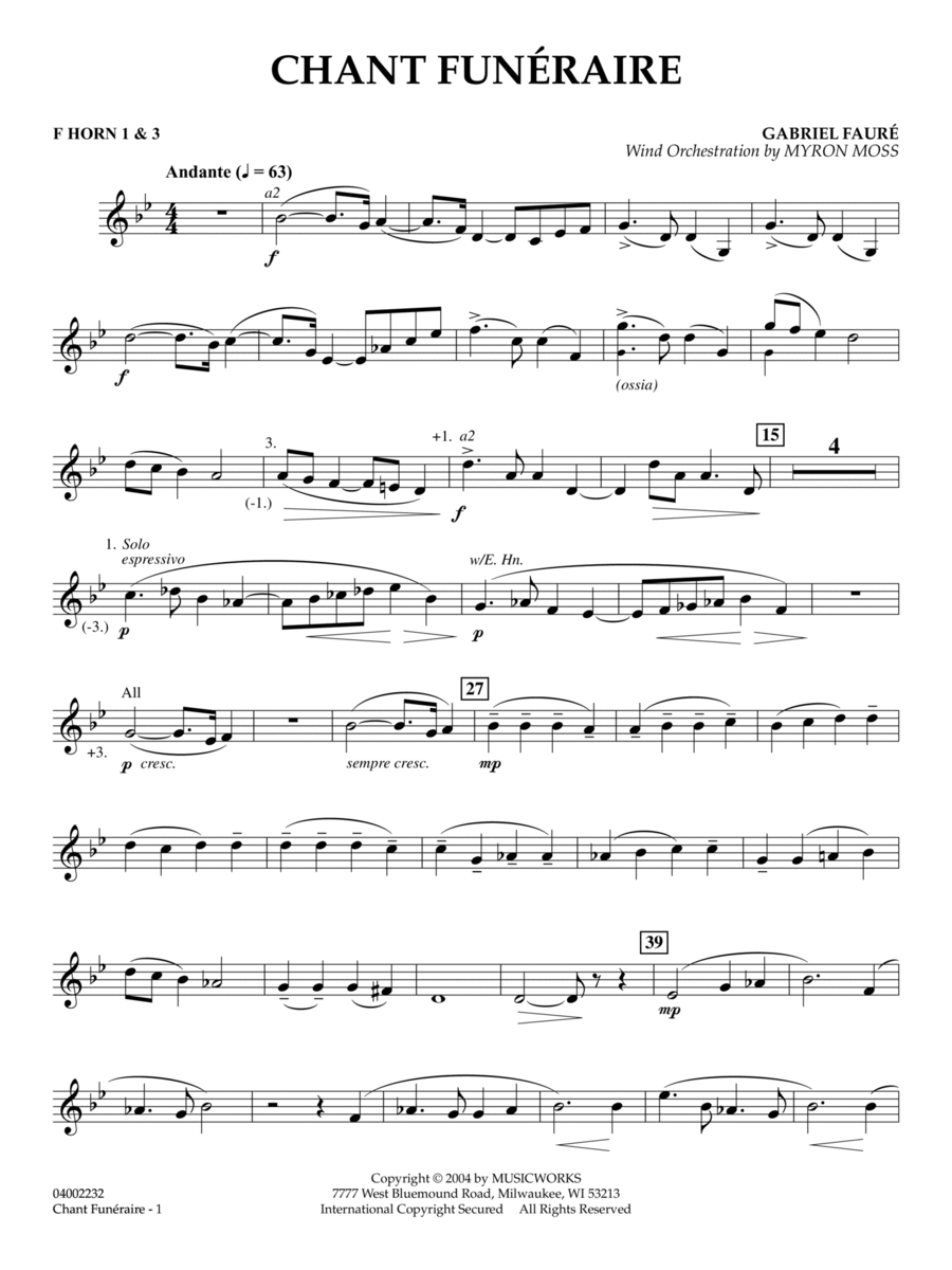 Chant Funeraire (arr. Myron Moss) - F Horn 1 & 2