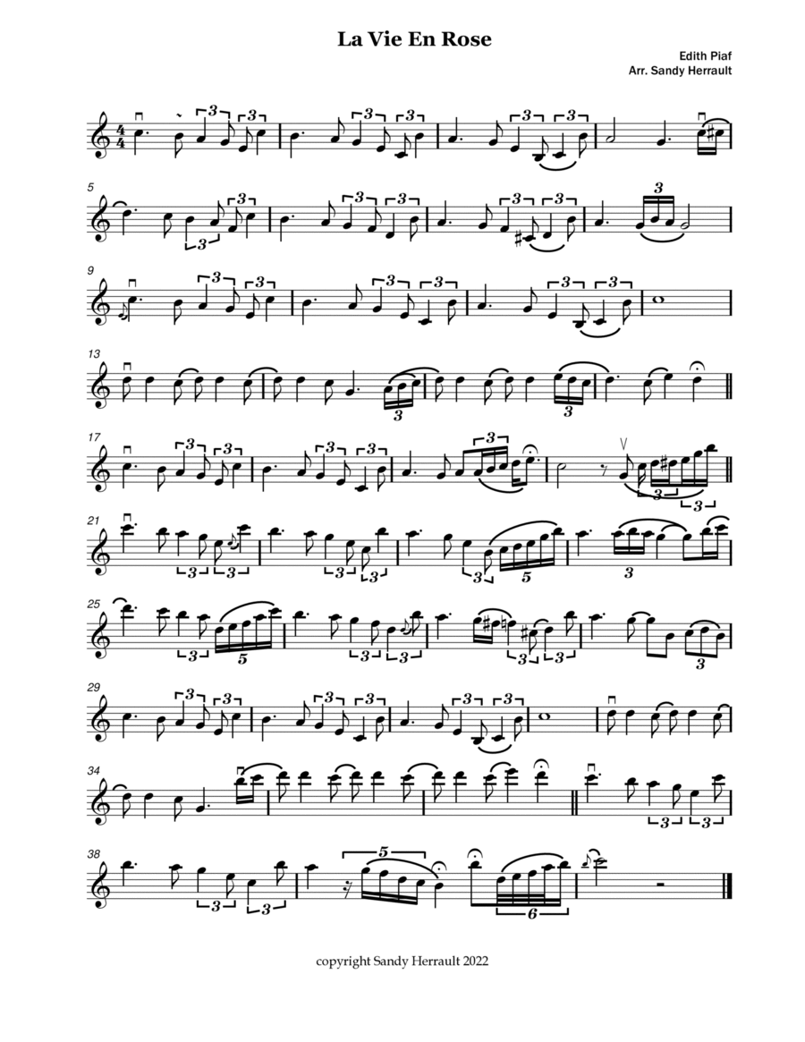 La Vie En Rose Violin Solo scores gallery preview page 1
