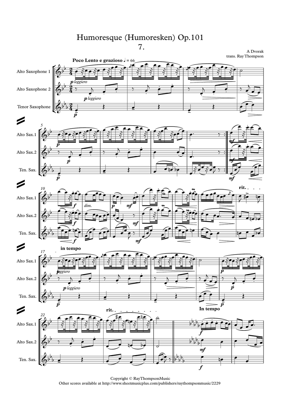 Dvorak: Humoresques Op.101 No.7 - saxophone trio Woodwind Trio scores gallery preview page 1