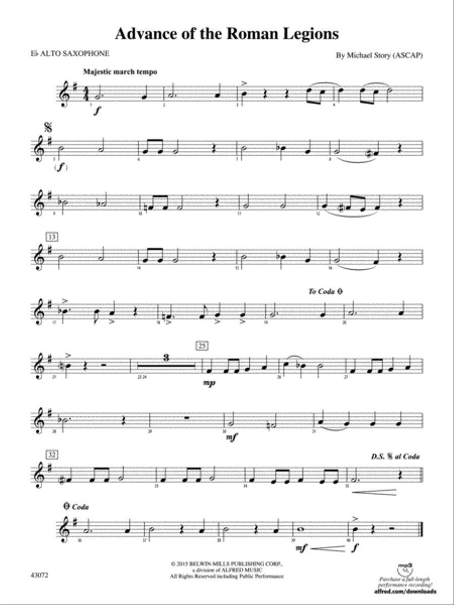 Advance of the Roman Legions: E-flat Alto Saxophone Concert Band scores gallery preview page 1