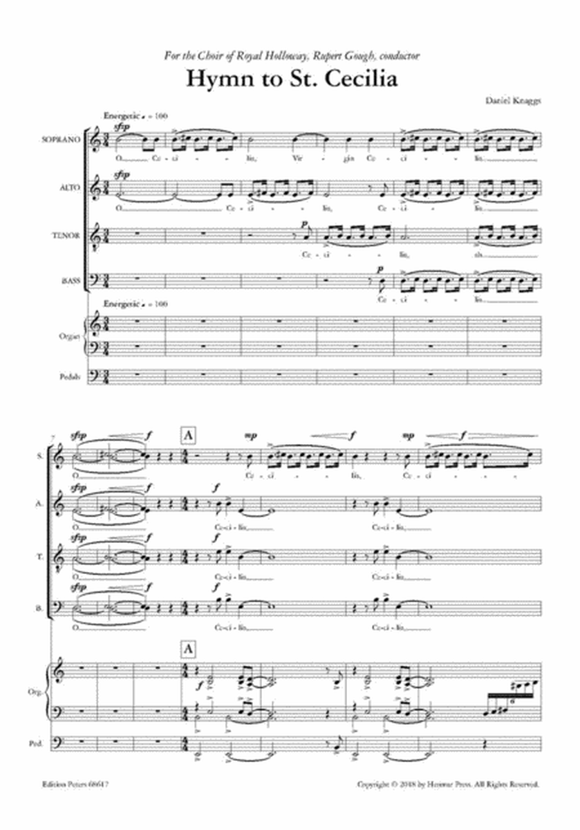 Hymn to St. Cecilia for SATB Choir and Organ