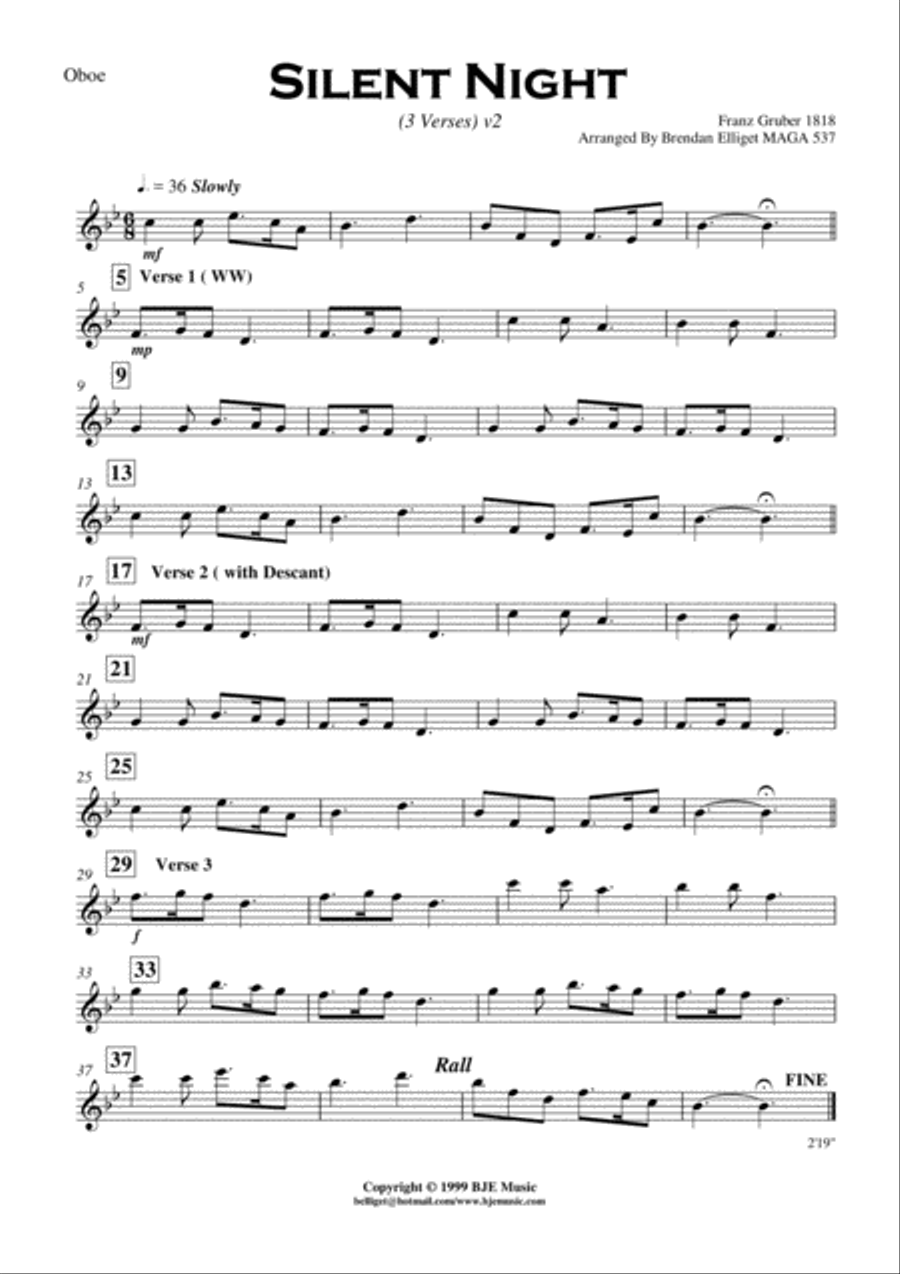 Silent Night (Christmas) - Concert Band/Orchestra Score and Parts PDF Concert Band scores gallery preview page 4