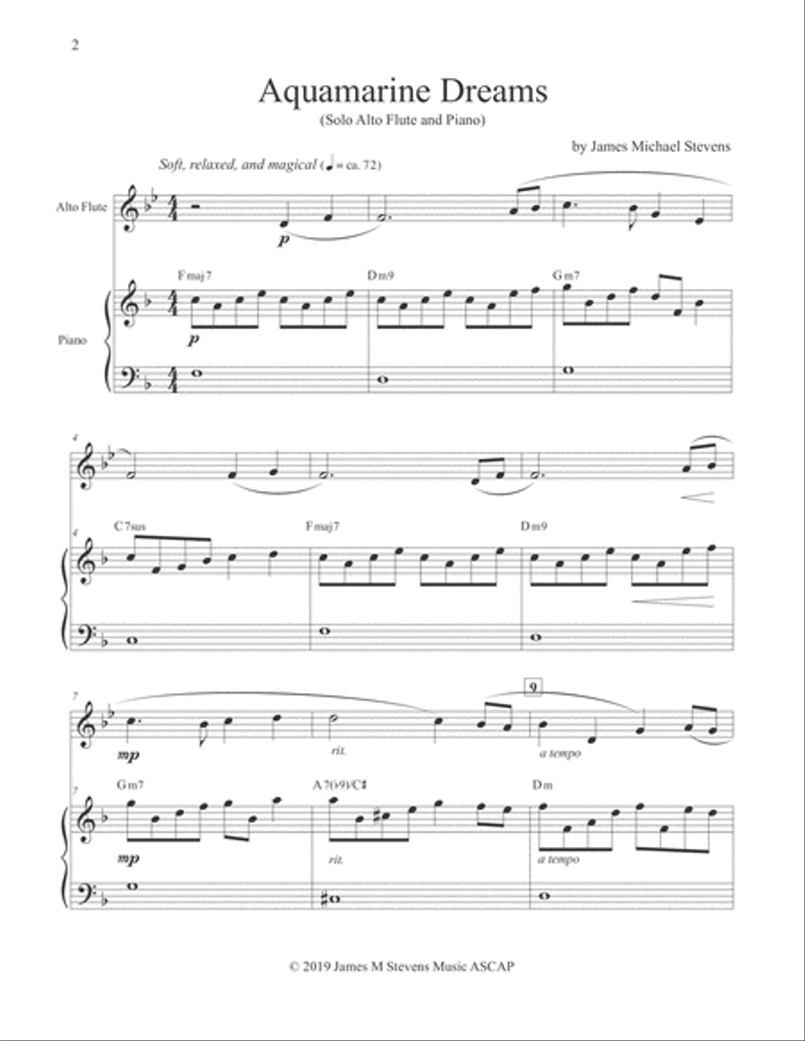 Aquamarine Dreams - Alto Flute & Piano Aquamarine Dreams - Alto Flute & Piano Flute Solo scores gallery preview page 2