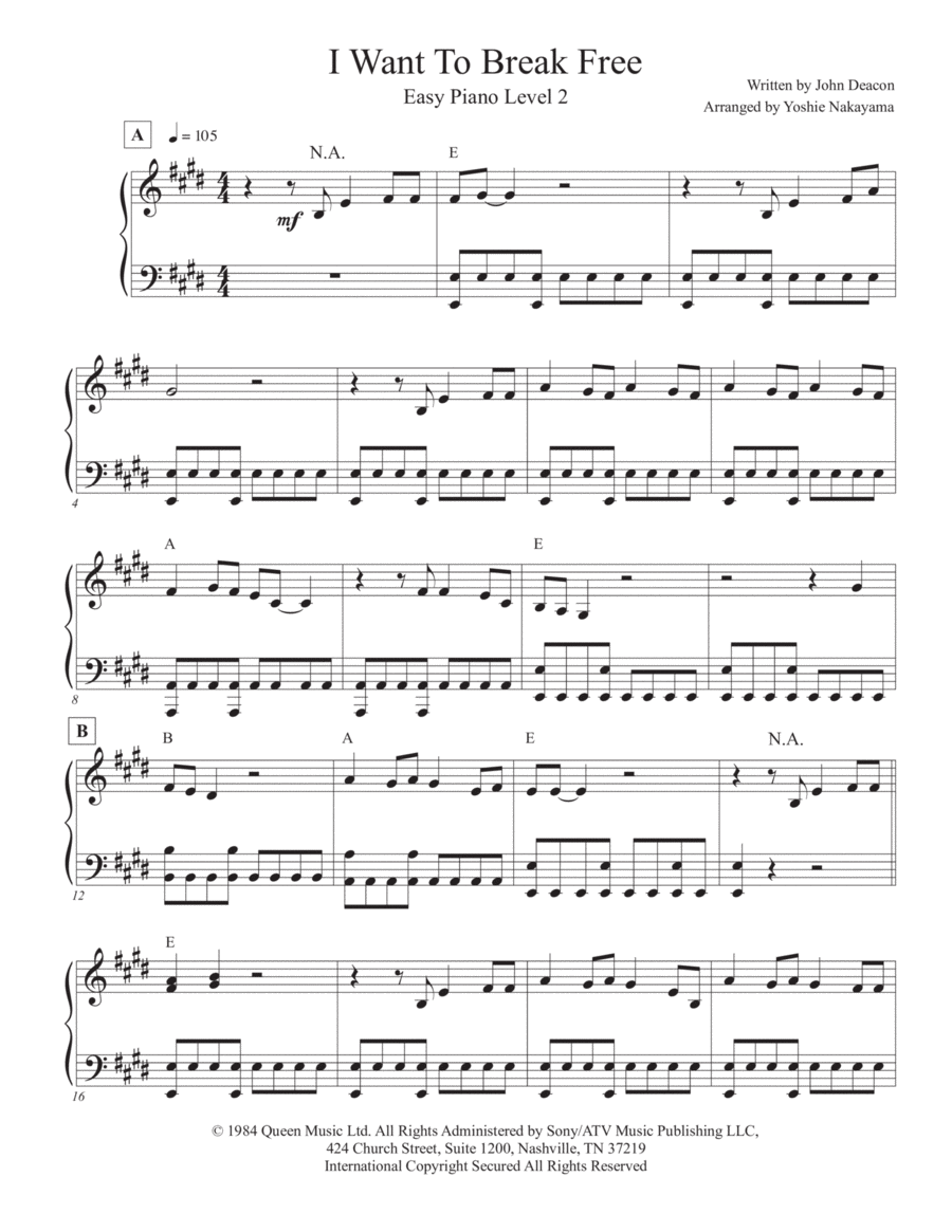 I Want To Break Free Easy Piano scores gallery preview page 1