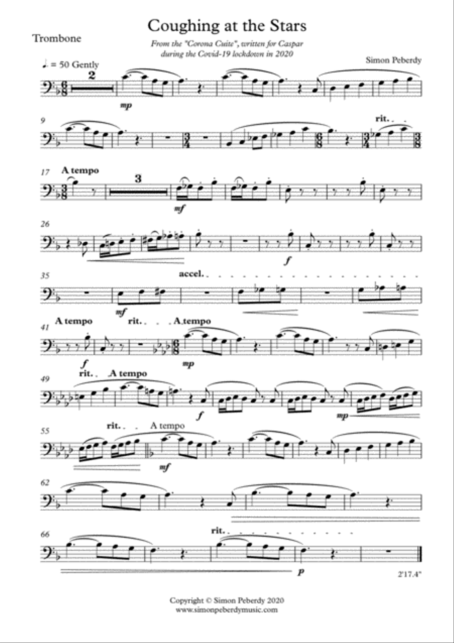 Coughing at the Stars for Trombone and Piano from the Corona Suite by Simon Peberdy image number null