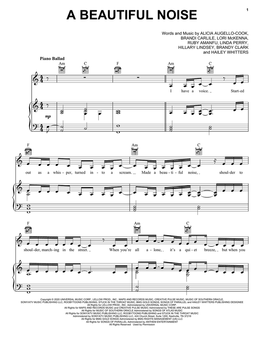A Beautiful Noise Piano, Vocal, Guitar scores gallery preview page 1