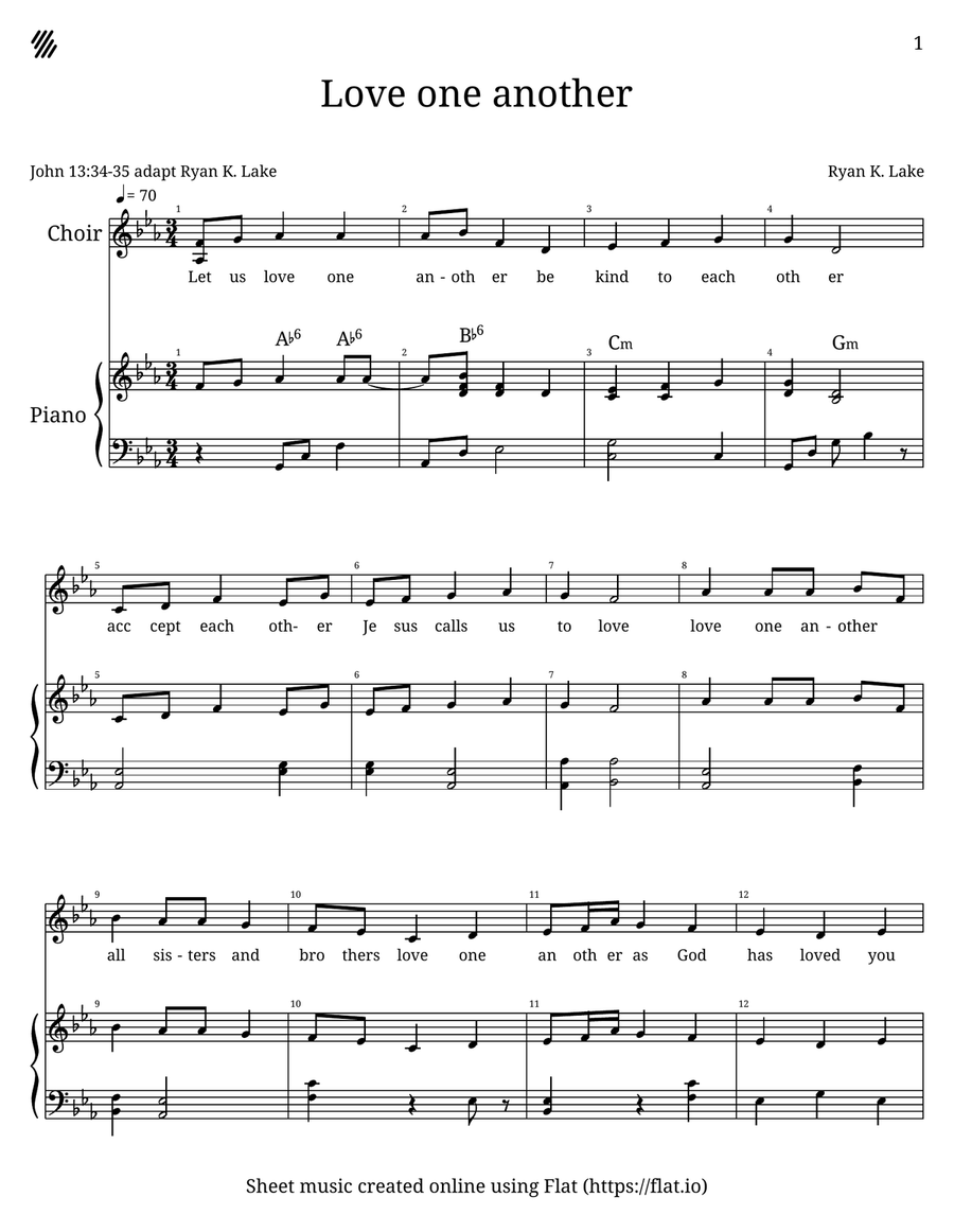 Love one another Unison Choir scores gallery preview page 1