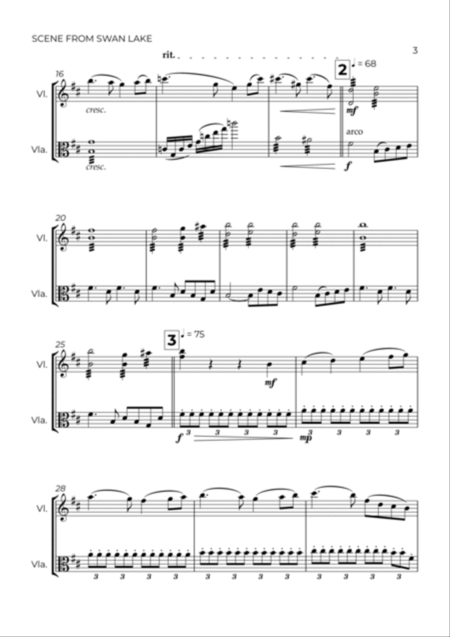 SCENE FROM SWAN LAKE - TCHAIKOVSKY - VIOLIN & VIOLA String Duet scores gallery preview page 3