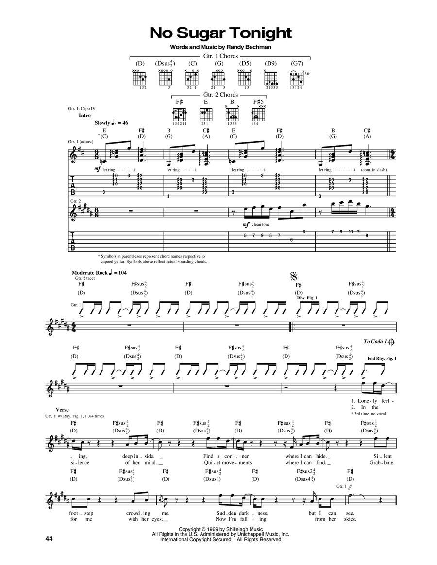 No Sugar Tonight Acoustic Guitar scores gallery preview page 1