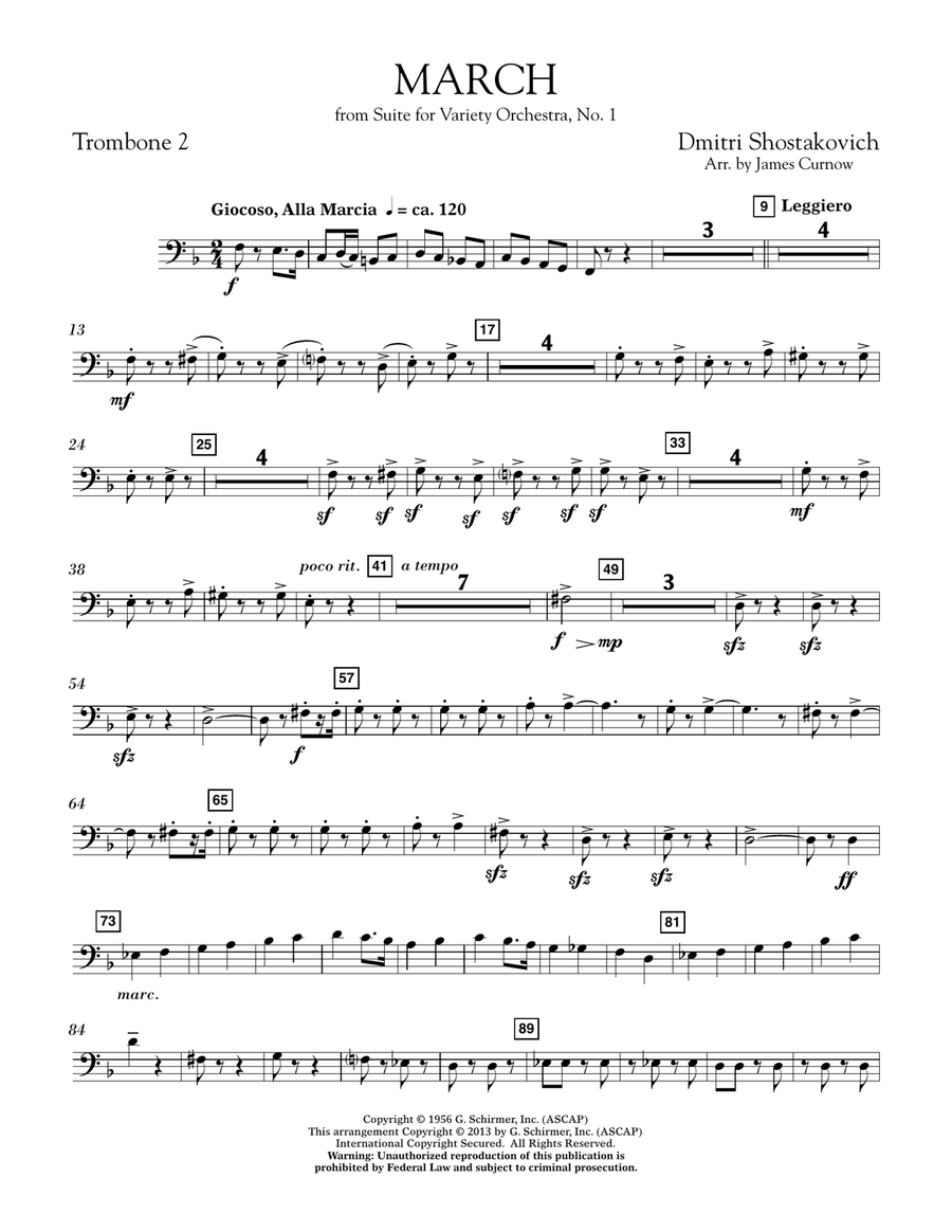 March from Suite for Variety Orchestra, No. 1 - Trombone 2 Concert Band scores gallery preview page 1
